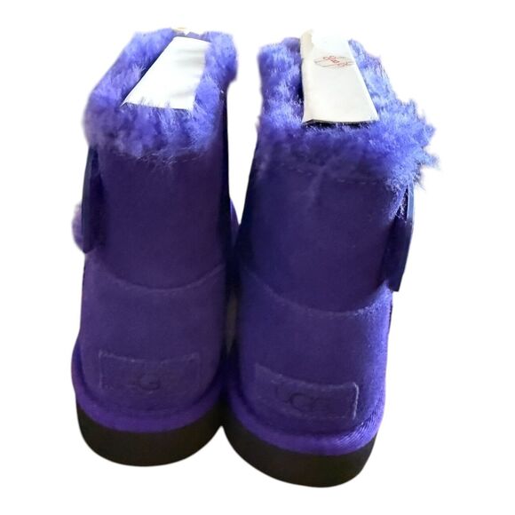 UGG Women UGG Mini Bailey Logo Strap Purple Suede Boots Size 5 Short Winter Shoes NWT